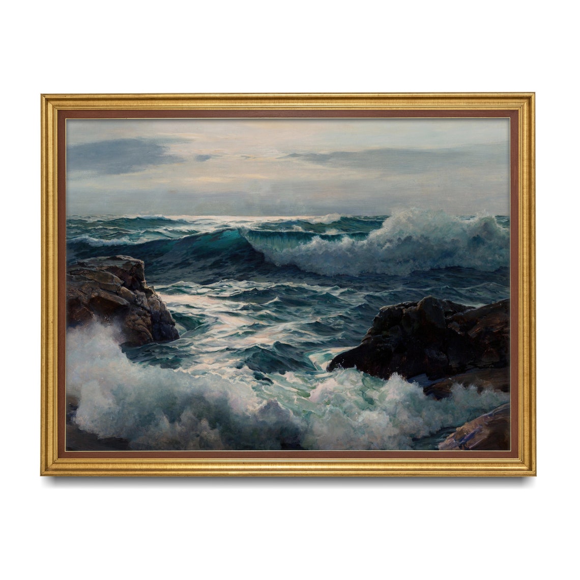Giant Waves Crashing on Dark Rocky Cliffs Ocean Storm Poster - Image 3