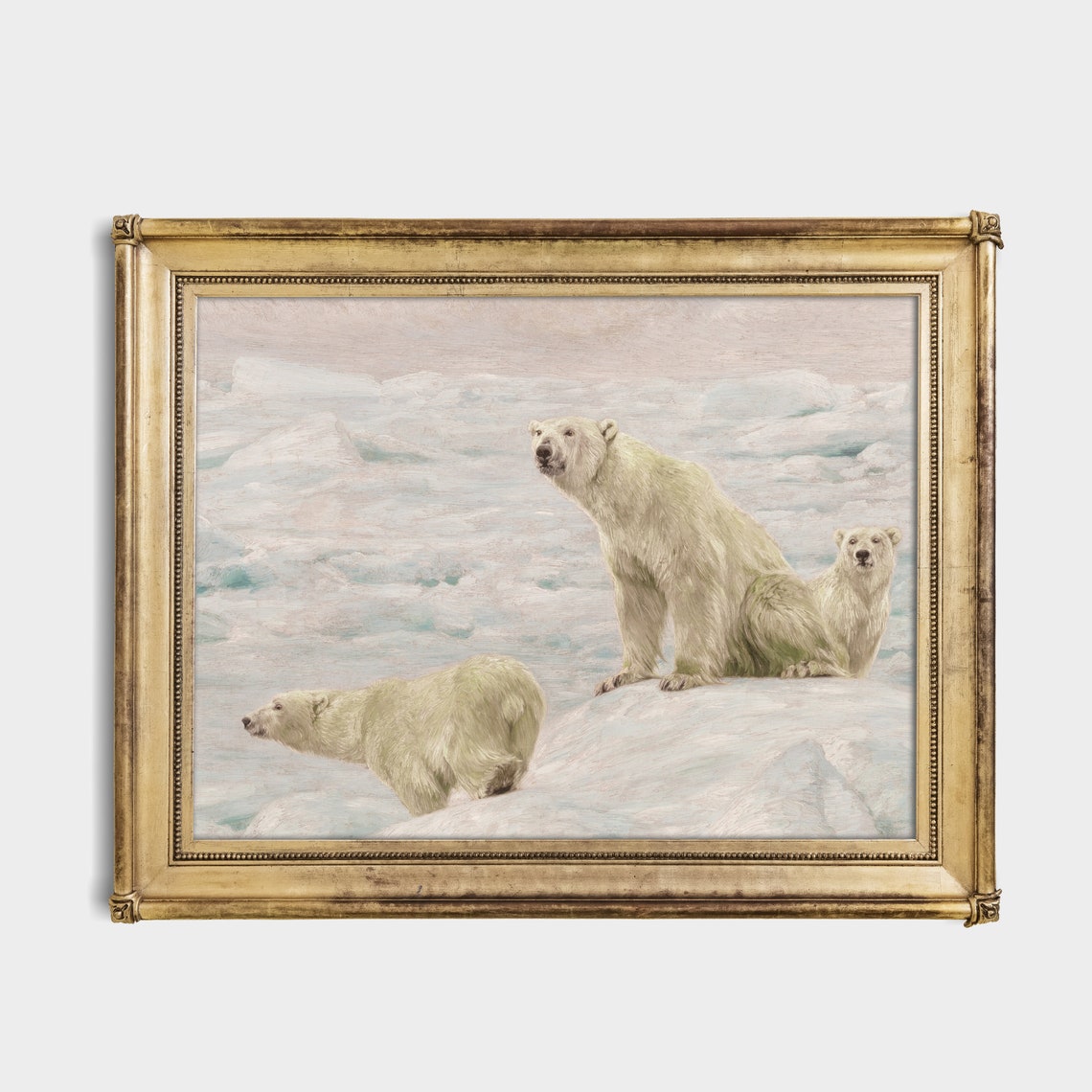 Three Polar Bears Standing on Ice Floes in the Arctic Poster - Image 2