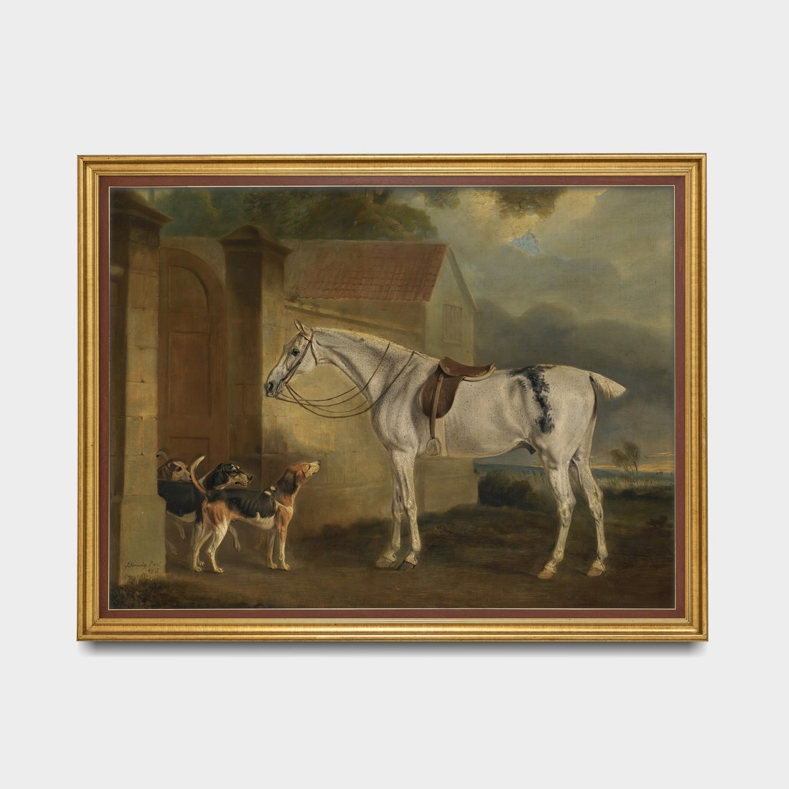 Vintage Horse Painting Antique Horse And Dogs Rustic Moody Print Farm Animal Art Wall Art Fine Art - Image 5
