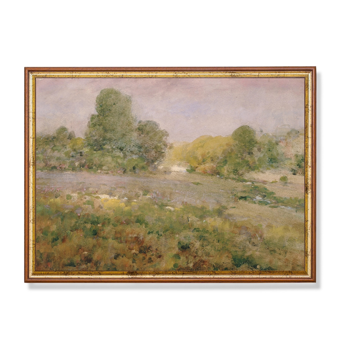 Vintage Landscape Painting, Antique Farmhouse Art