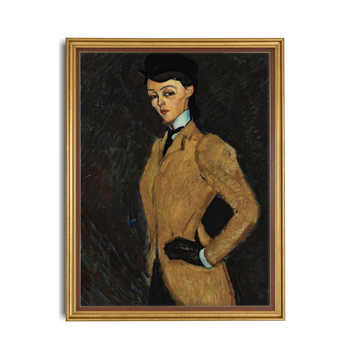 Woman in Riding Jacket and Black Hat Modernist Portrait Poster - Image 2