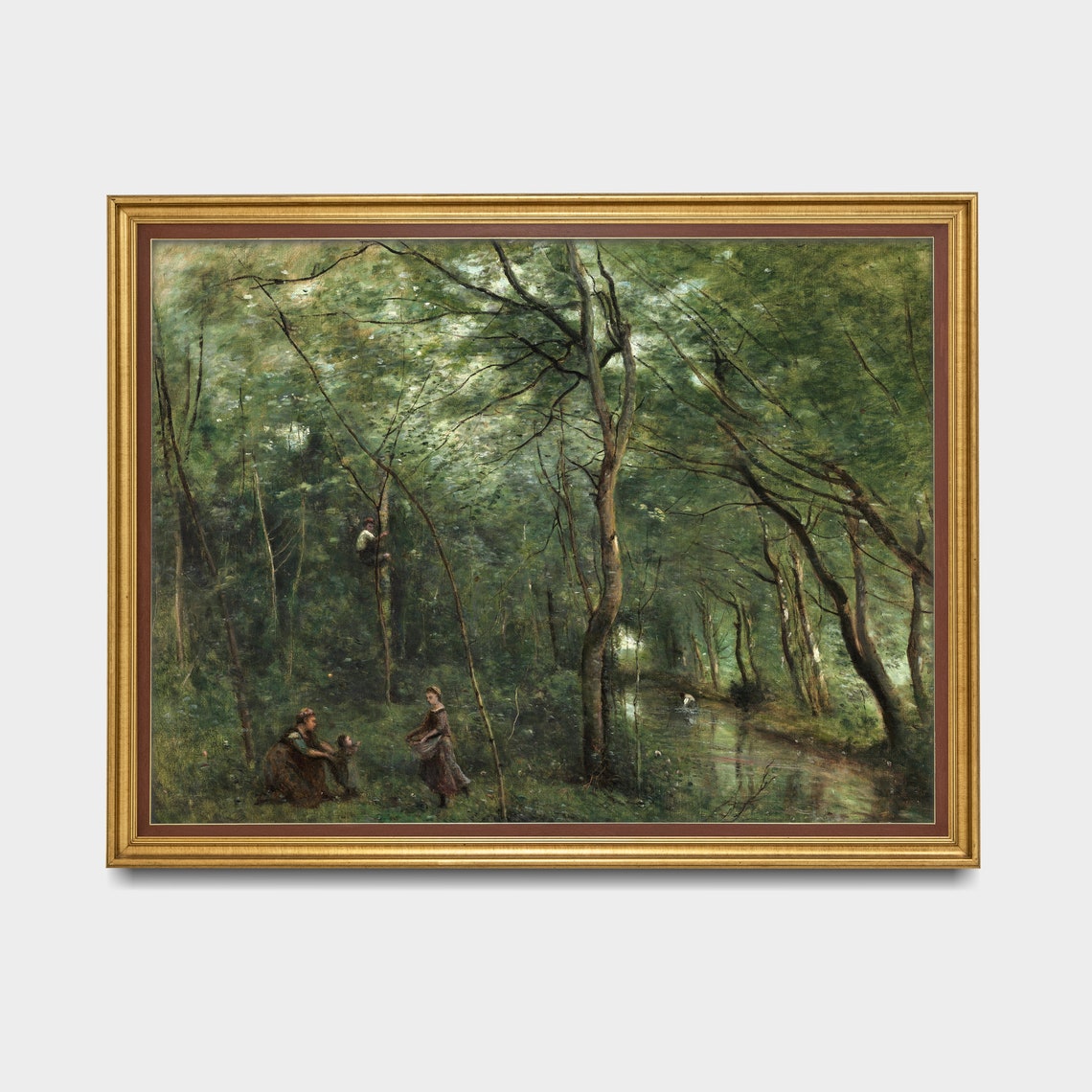 Figures Gathering Wood in a Deep Forest Clearing Landscape Poster - Image 3