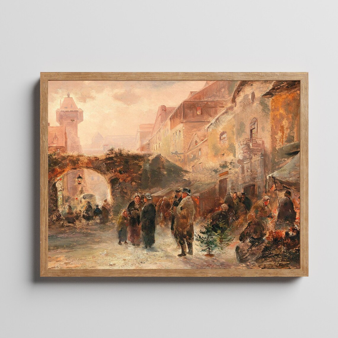 Old Town Christmas Market Evening Street Scene Antique Poster - Image 2