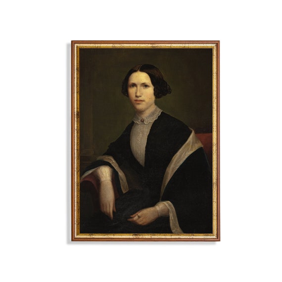 Vintage Portrait Painting Antique Woman Portrait Moody Rustic Print Wall Art 19th Century Fine Art