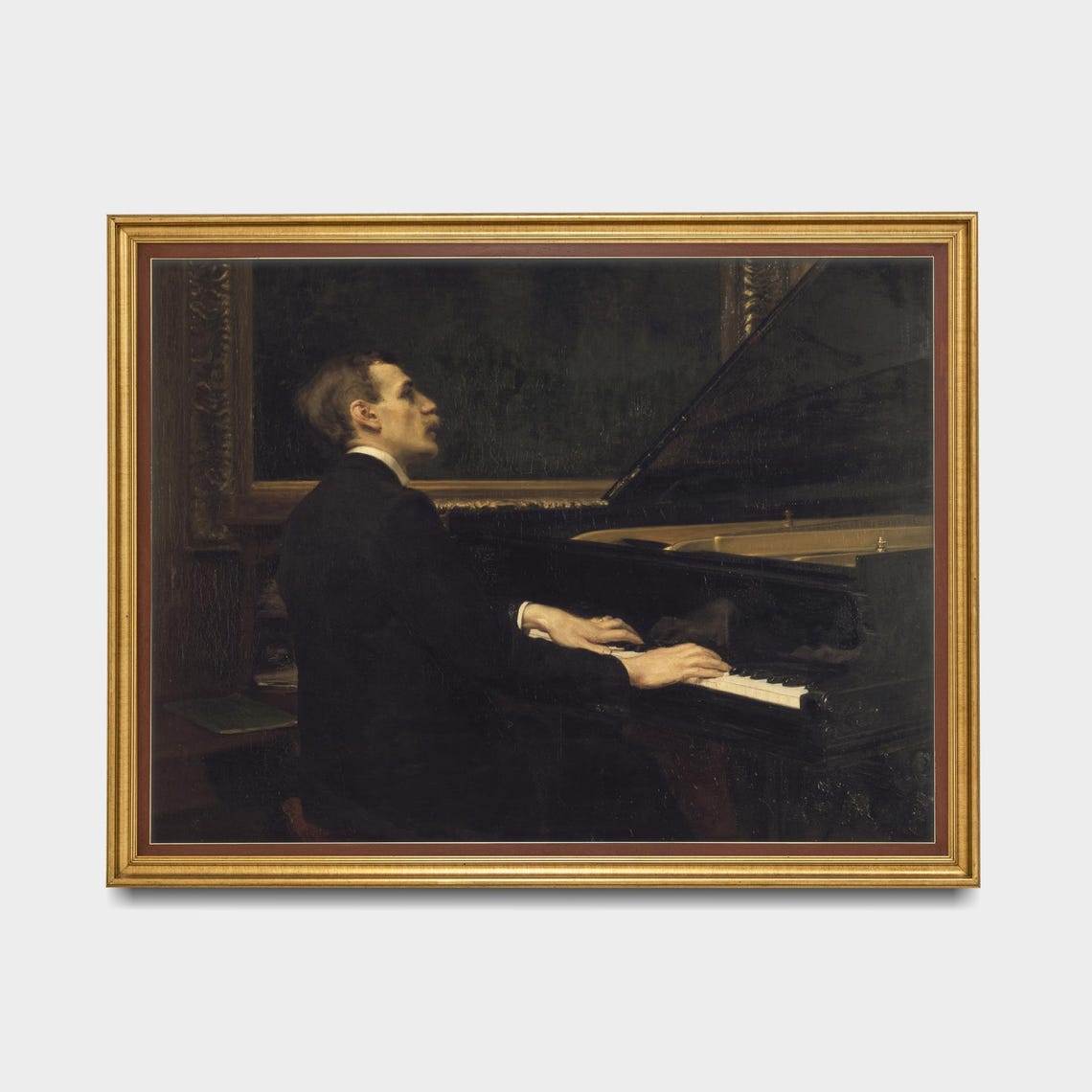 Young Gentleman Playing a Grand Piano in a Dimly Lit Room Poster - Image 5