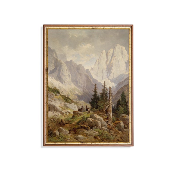 Print And Ship Vintage Landscape Painting Antique Mountain Scenery Print Rustic Wall Decor Fine Art Mailed Print Farmhouse Decor