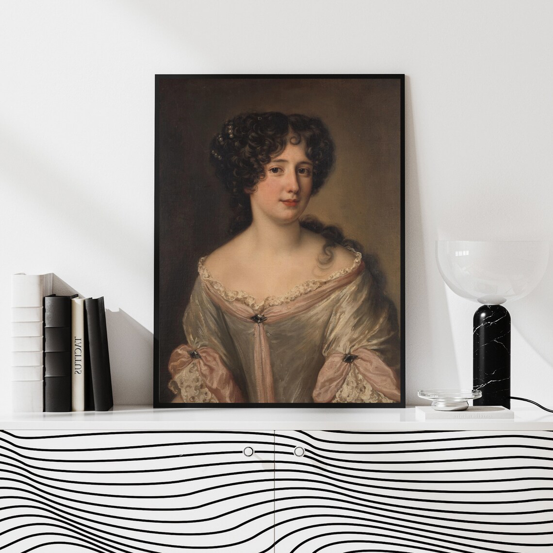 Baroque Woman Portrait with Dark Curls Antique Oil Painting Poster - Image 2