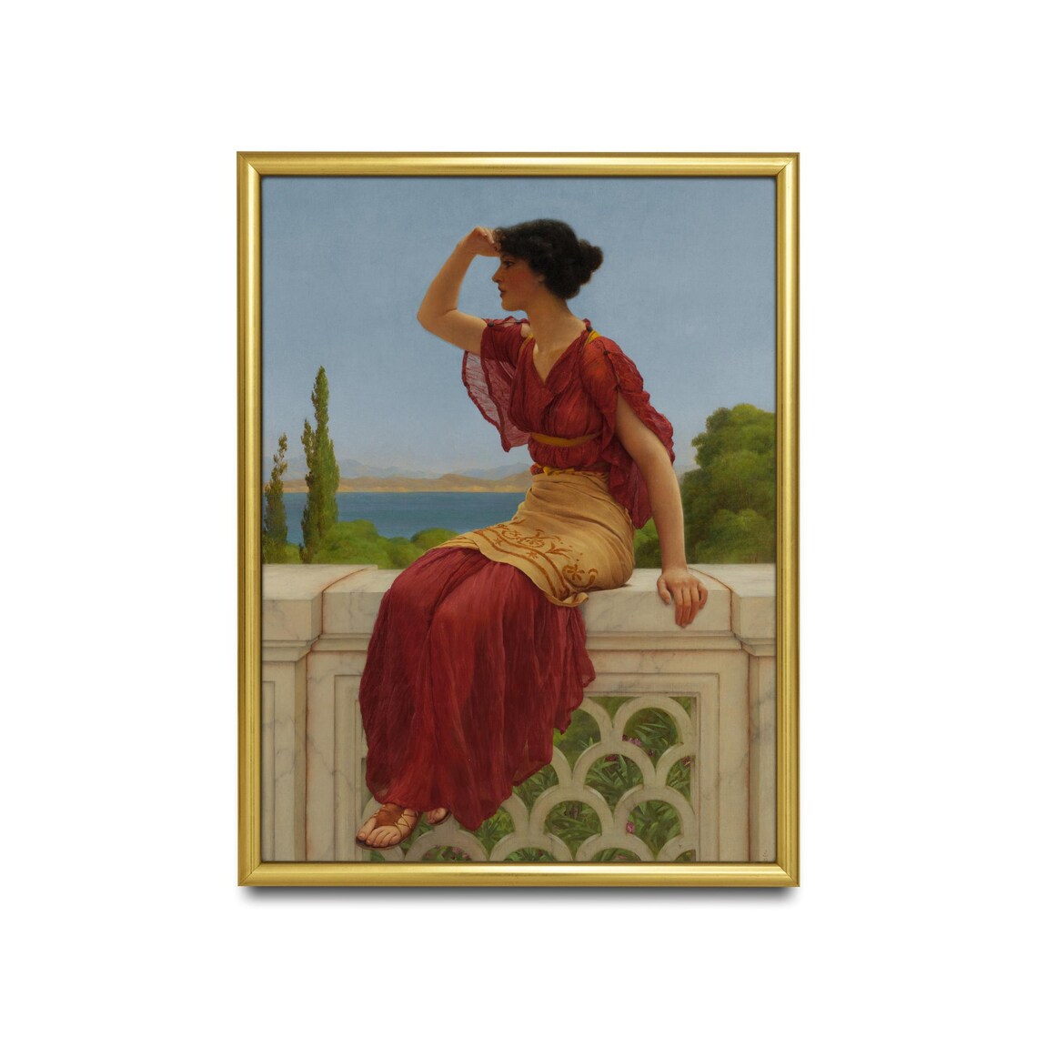 The Signal Woman in Red on Terrace John William Godward Poster - Image 2