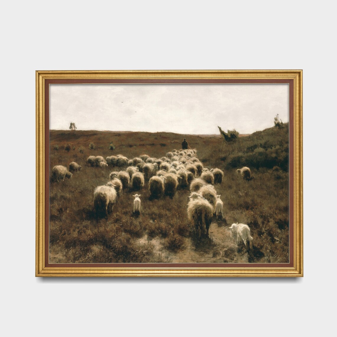 Shepherd with Flock of Sheep on the Moor Vintage Pastoral Poster - Image 3
