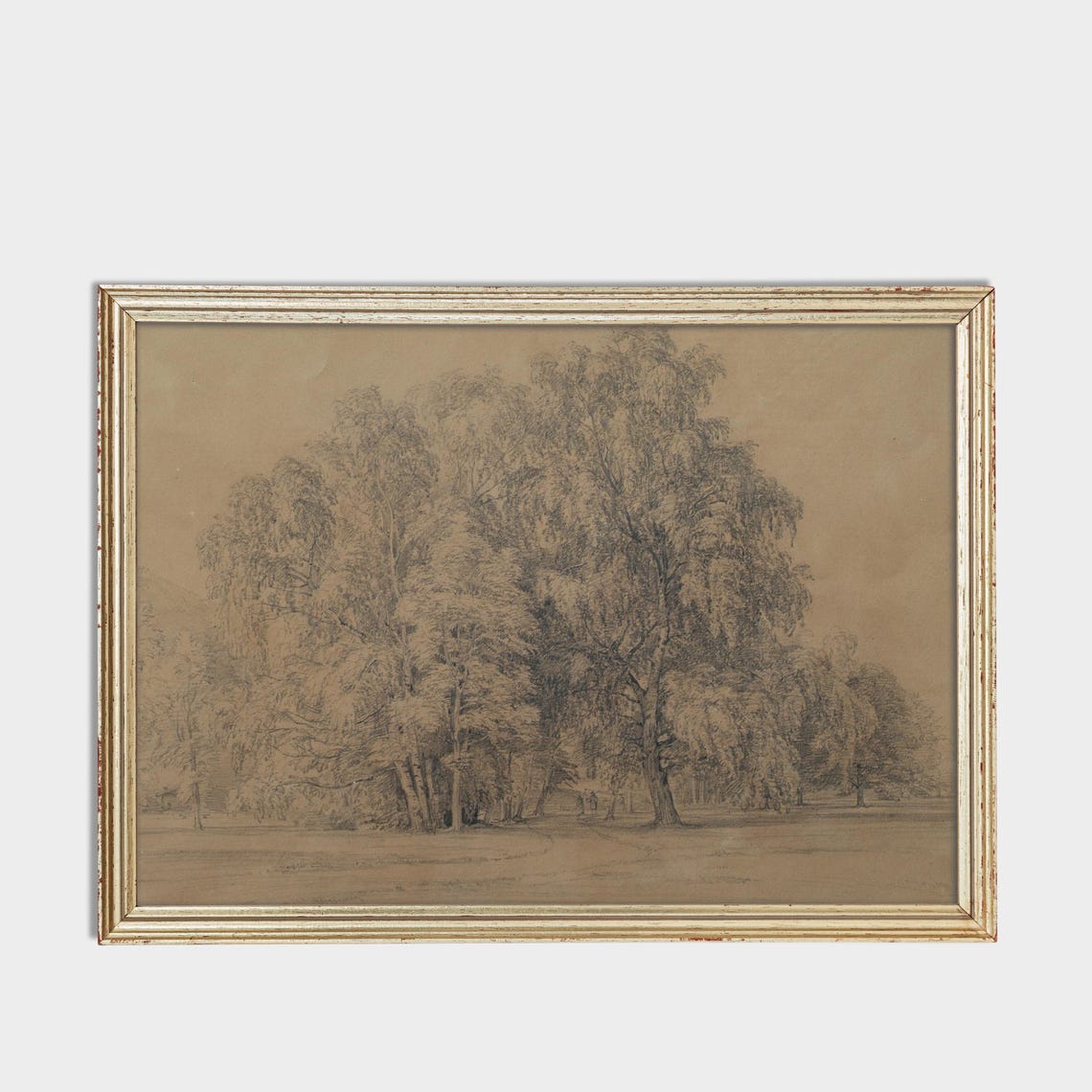 Leafy Tree Cluster Pencil Sketch Vintage Landscape Drawing Poster - Image 3