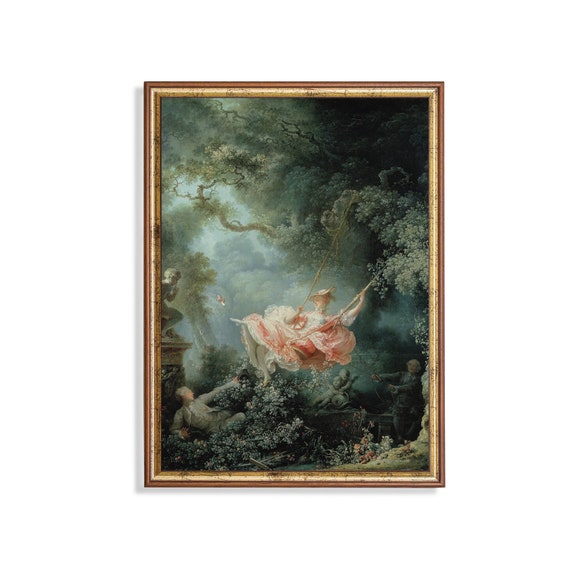 Mailed Print Vintage Portrait Painting Antique Woman Portrait Print And Ship Moody Rustic Print 18th Century Art The Swing