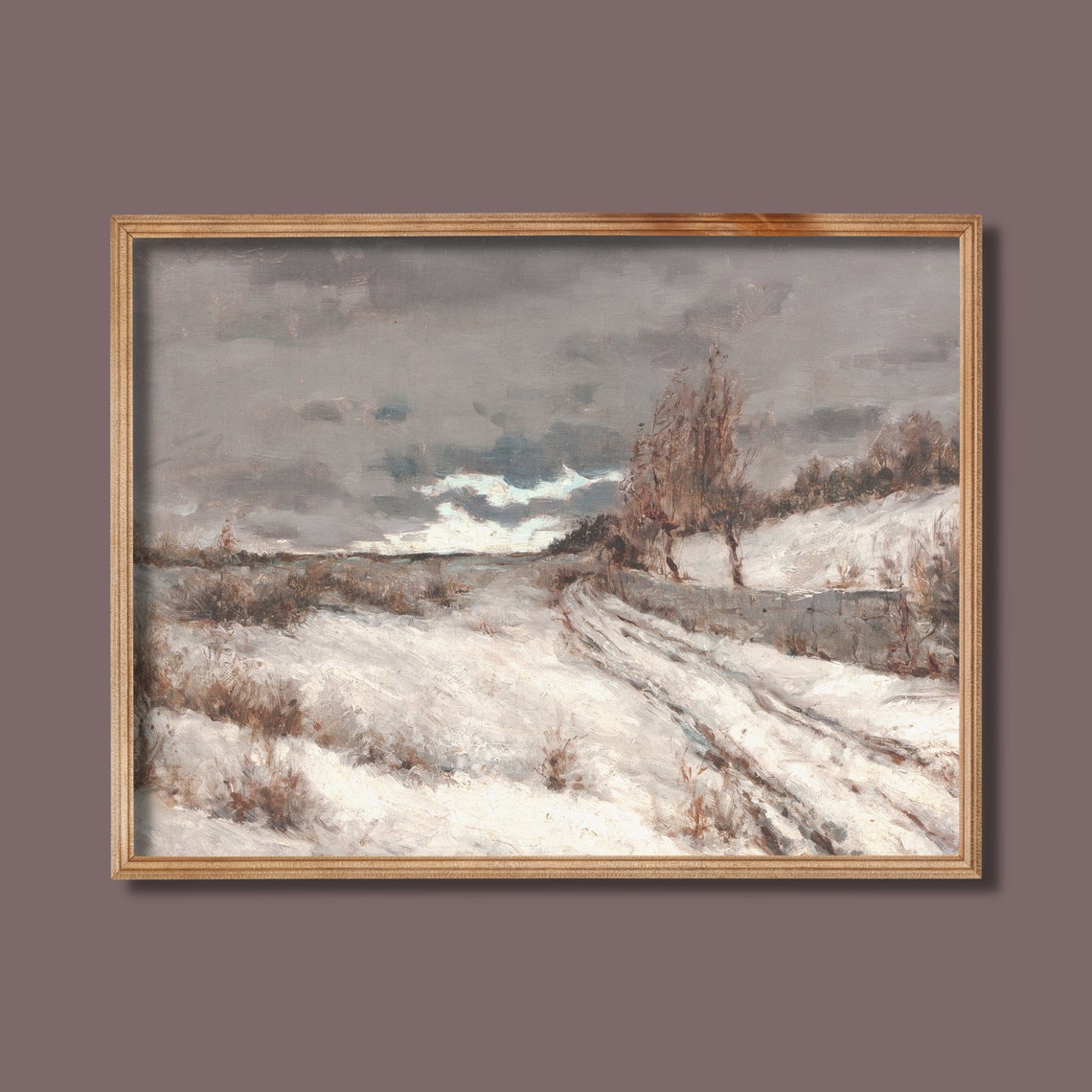 Snowy Country Road Under Dark Brooding Overcast Sky Winter Poster - Image 3