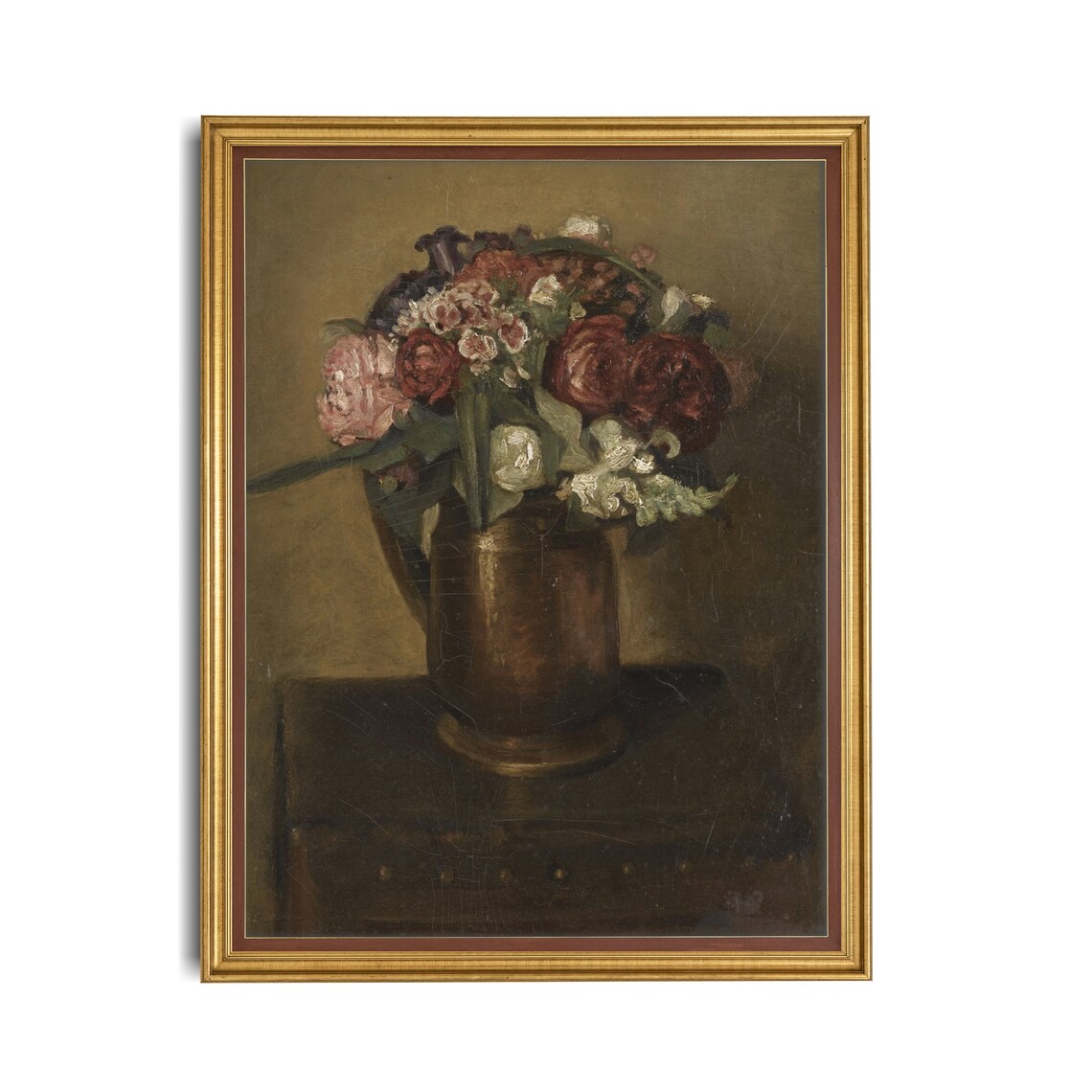 Dark Moody Bouquet of Roses in a Bronze Jug Still Life Painting Poster - Image 2