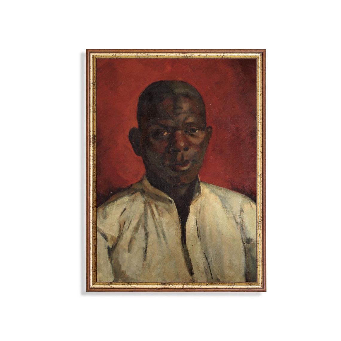 Portrait of a Young Man Against a Deep Red Background Poster