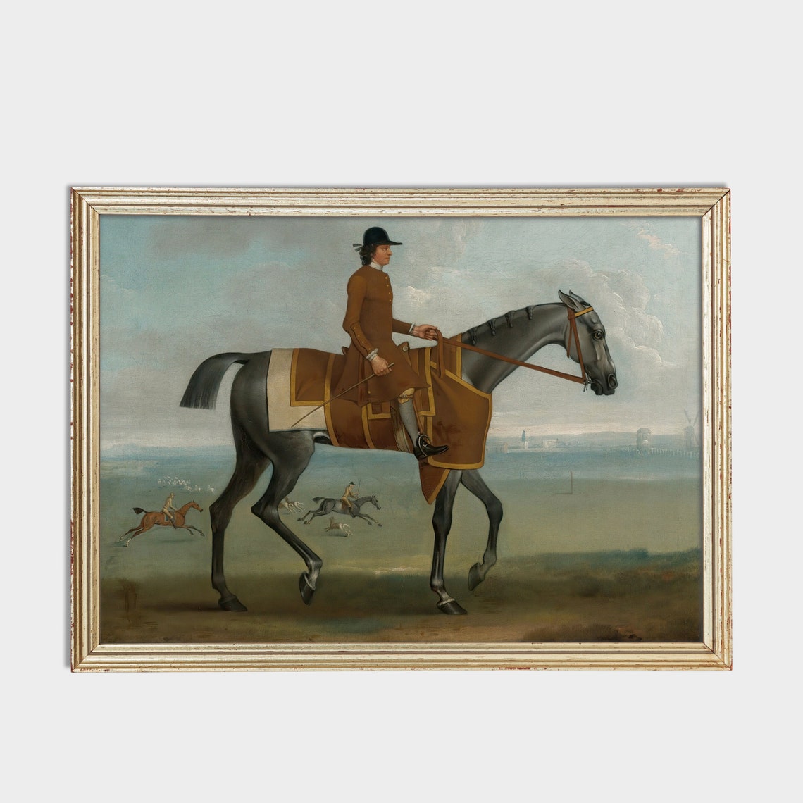 Jockey in Brown Silks Riding a Grey Racehorse Antique Sporting Poster - Image 2
