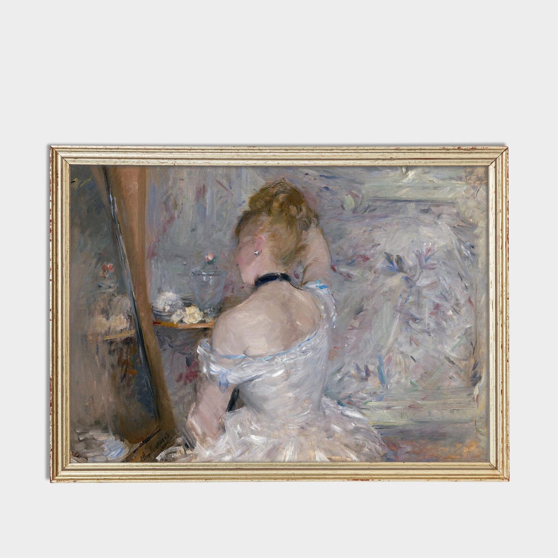 Woman at Her Vanity in White Dress Vintage Impressionist Poster - Image 3