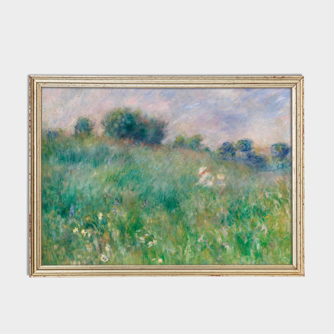 Impressionist Green Meadow Wildflowers Strolling Figures Landscape Poster - Image 3