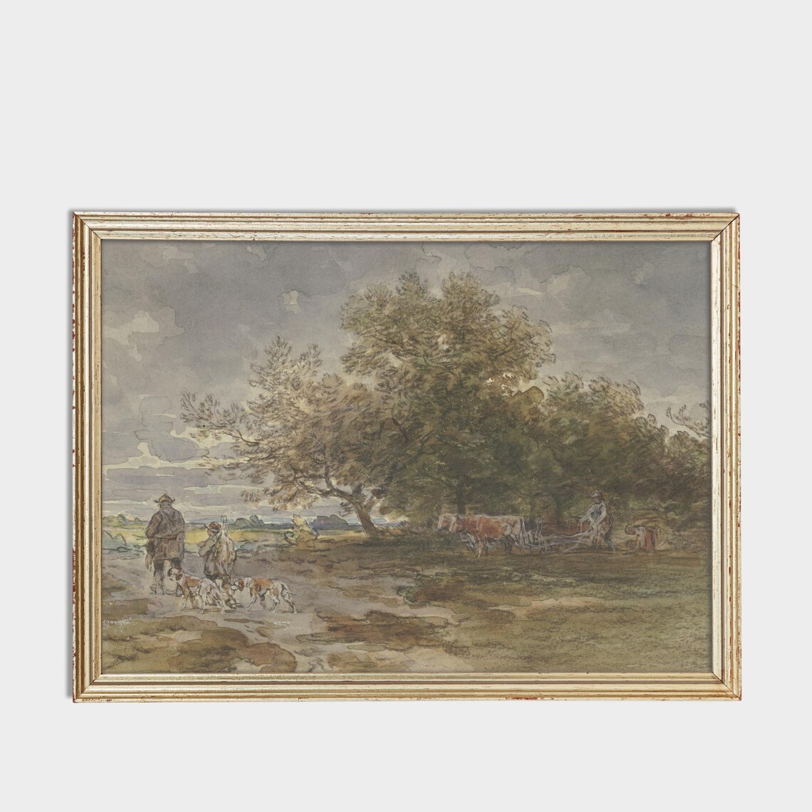 Countryside Plow Team With Figures And Dogs Vintage Art Poster - Image 3