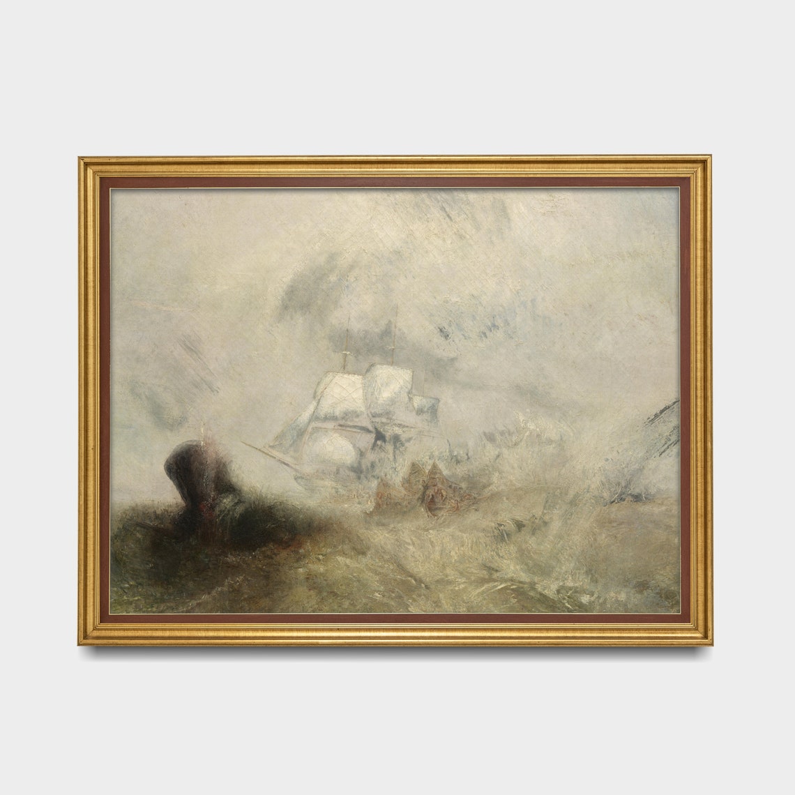 Tall Sailing Ship Lost in a Misty Ocean Storm Marine Art Poster - Image 4