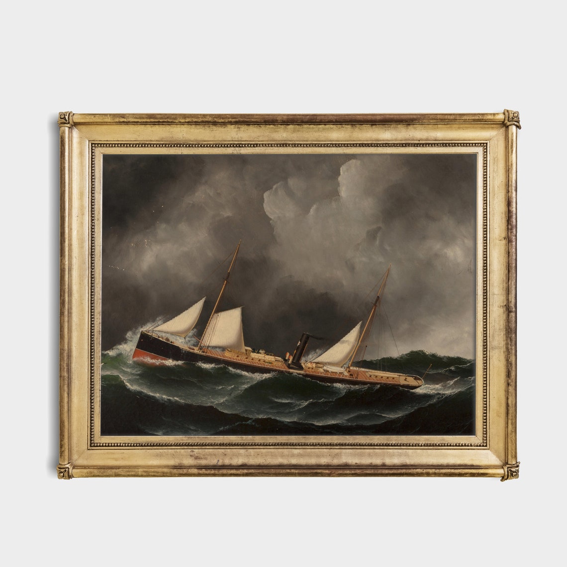 Steam Sail Ship Storm Waves Vintage Nautical Seascape Painting Poster - Image 4