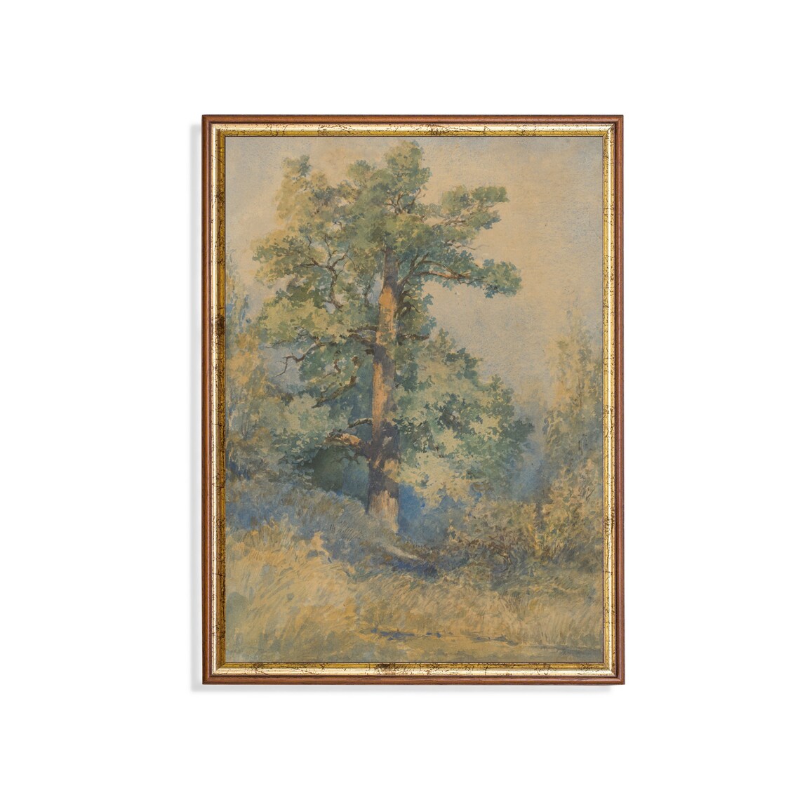 Vintage Forest Painting, Rustic Country Landscape Art Print