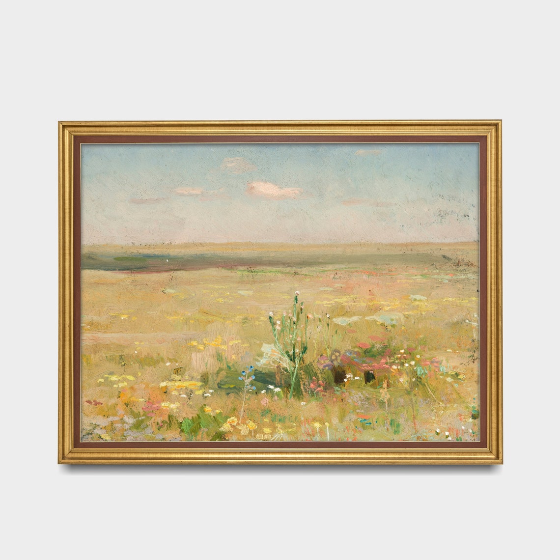 Sunlit Wildflower Meadow Pastel Spring Vintage Landscape Poster - Image 2