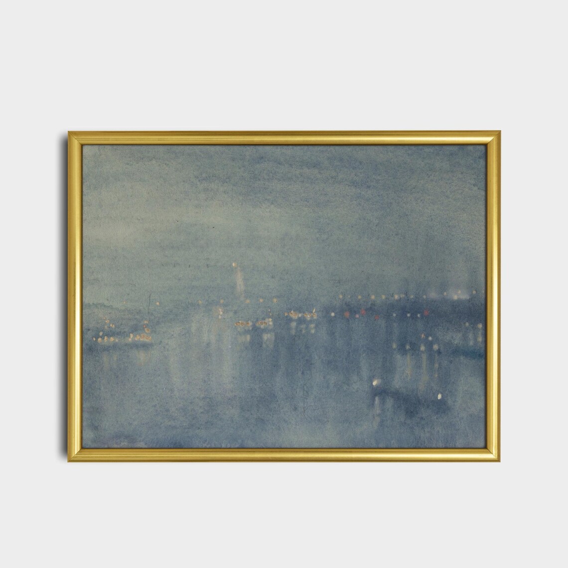 Foggy Night City Lights Over Water Tonalist Moody Nocturne Art Poster - Image 2