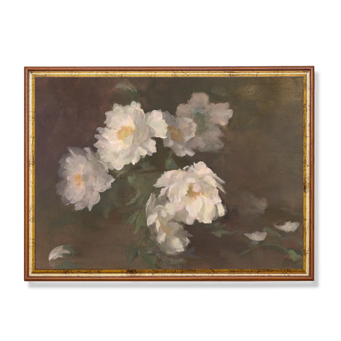 Vintage Still Life With Peonies Antique Floral Painting Farmhouse Flower Decor Oil Painting Print Art
