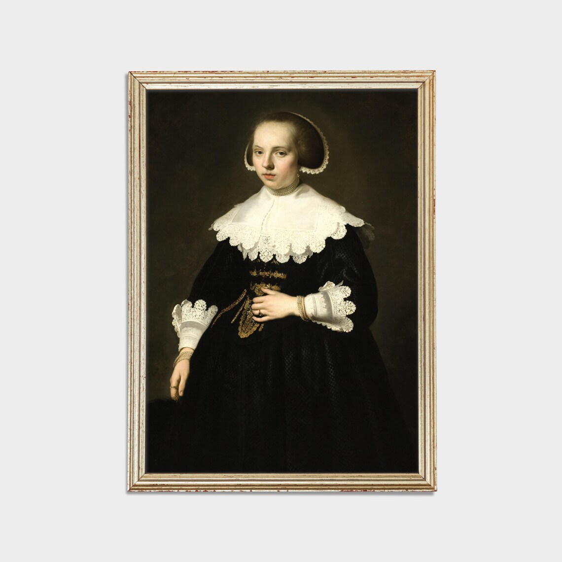 Young Woman in Black With a Lace Collar Dutch Portrait Poster - Image 2