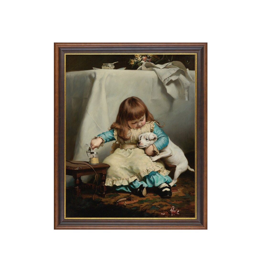 Mailed Print Vintage Dog And Young Girl Painting Antique Print Young Girl With Dog Printed And Shipped Classic Figurative Art