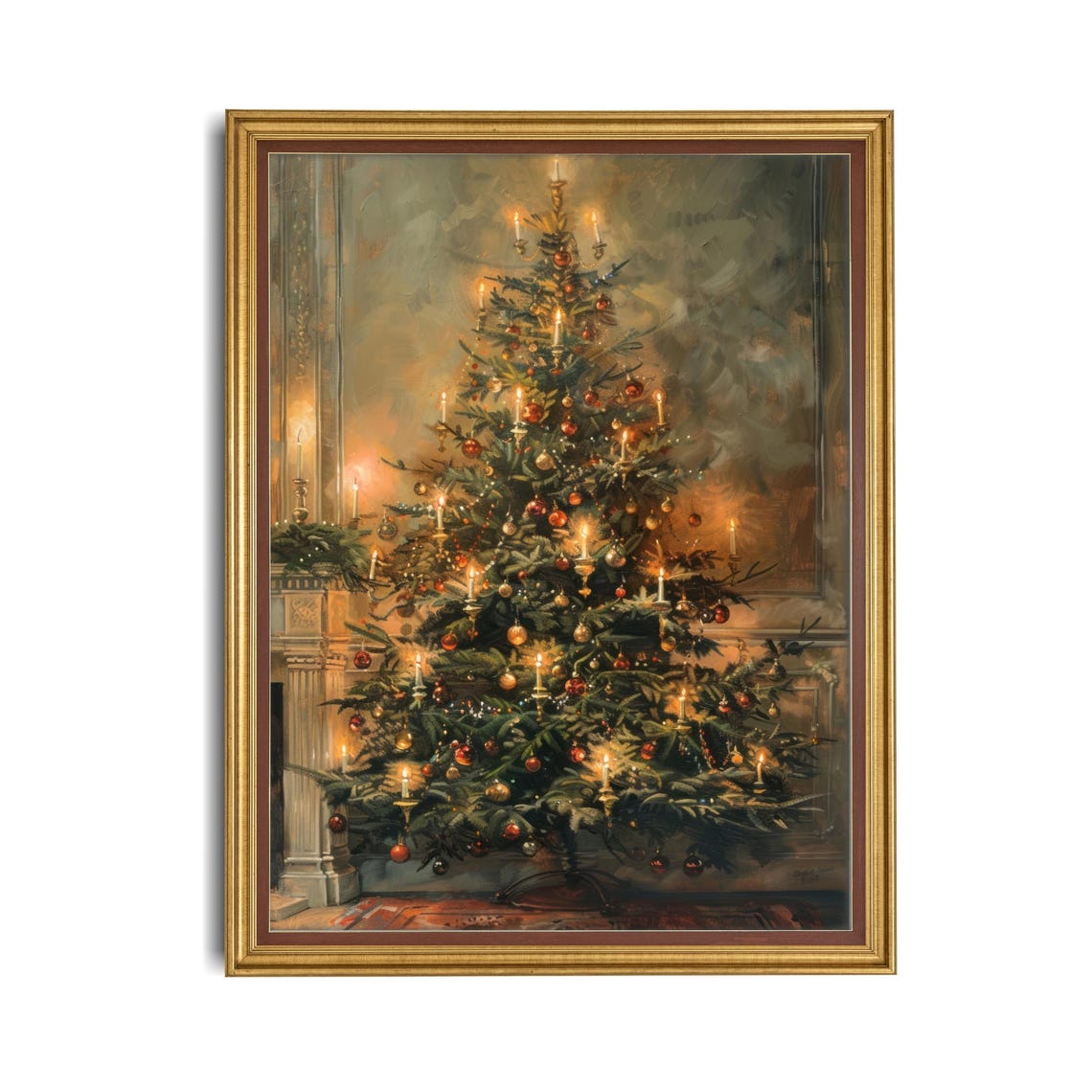 Candlelit Christmas Tree Ornaments Vintage Holiday Art Poster - Image 4