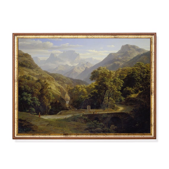 Printed And Shipped Vintage Mountain Landscape Painting Antique Nature Print Rustic Mountain Print Farmhouse Decor Physical Prints