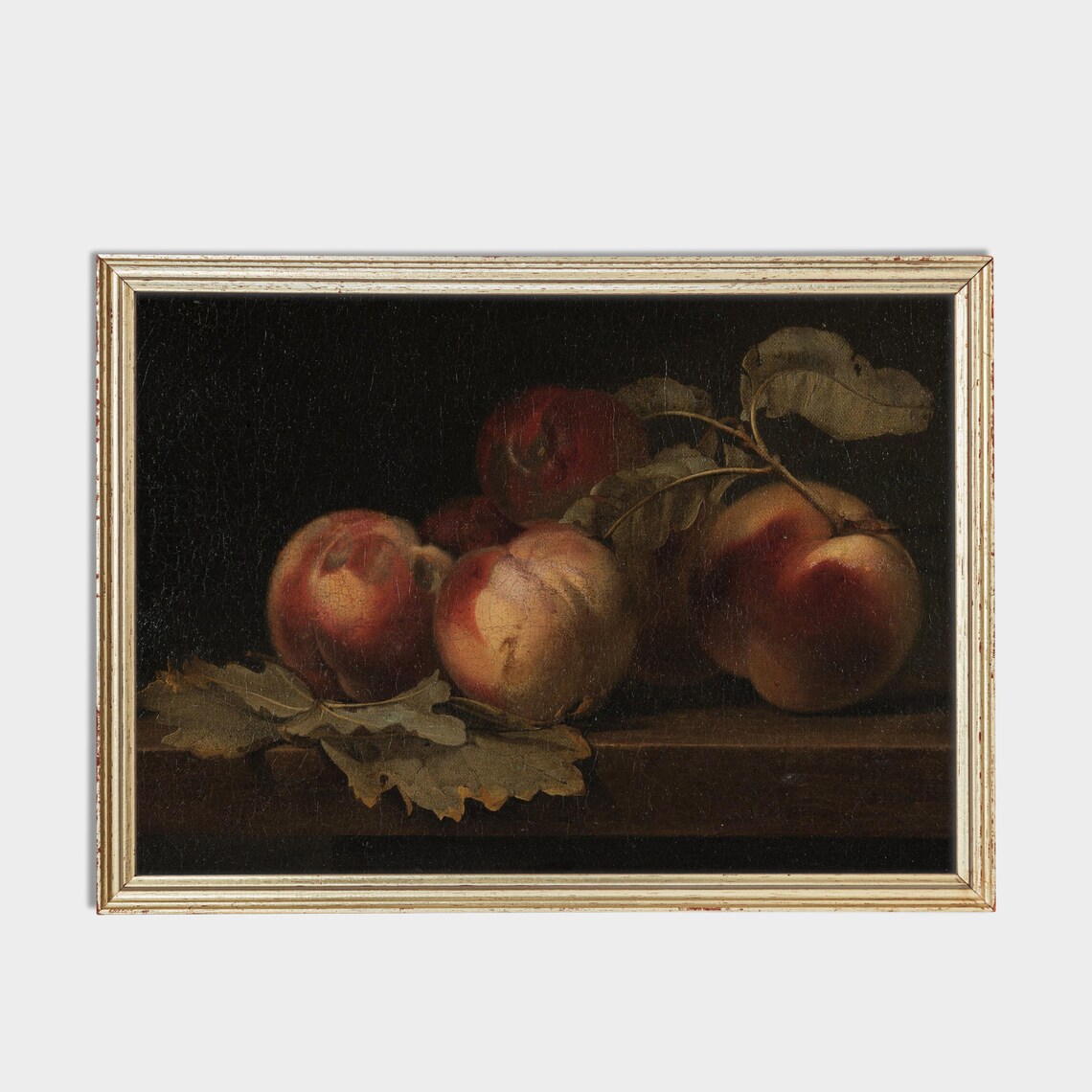 Still Life With Ripe Peaches Moody Dark Oil Painting Antique Poster - Image 2