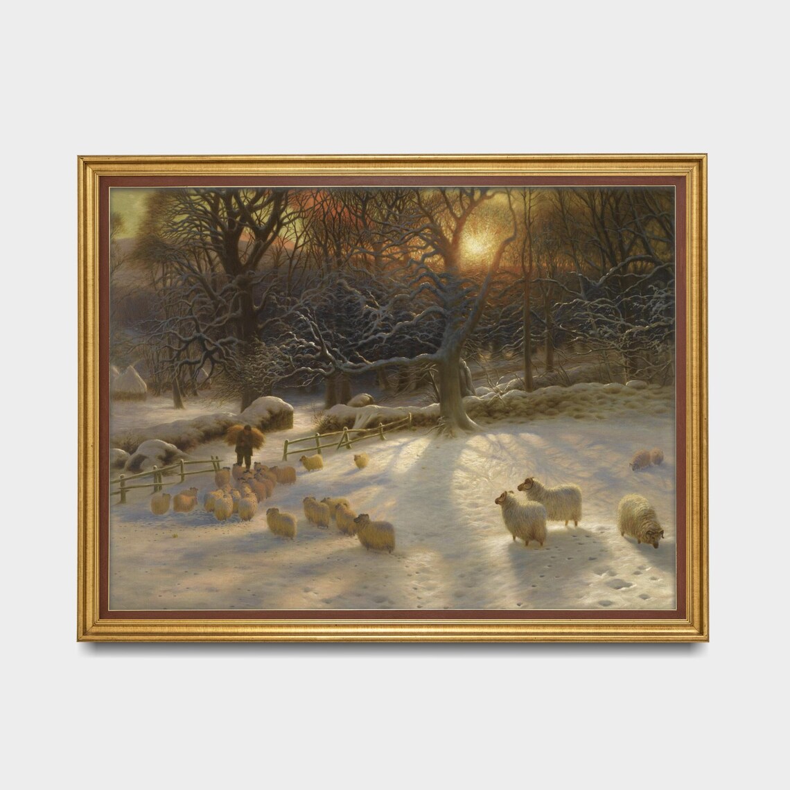 Sheep In Winter Landscape, Vintage Christmas Art Print - Image 5