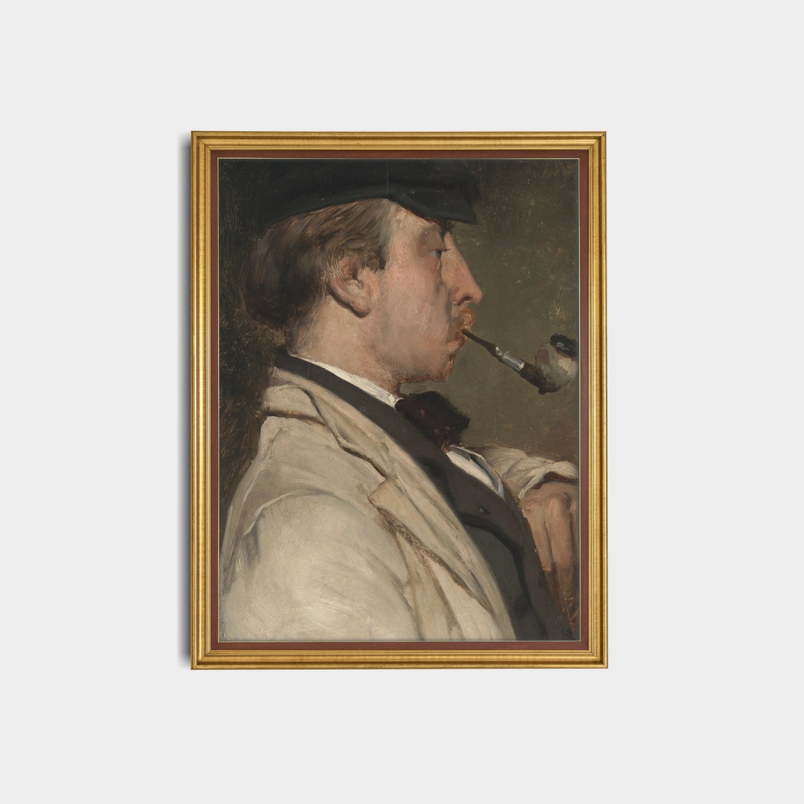 Profile Portrait of a Man Smoking a Pipe in a Dark Flat Cap Poster - Image 3