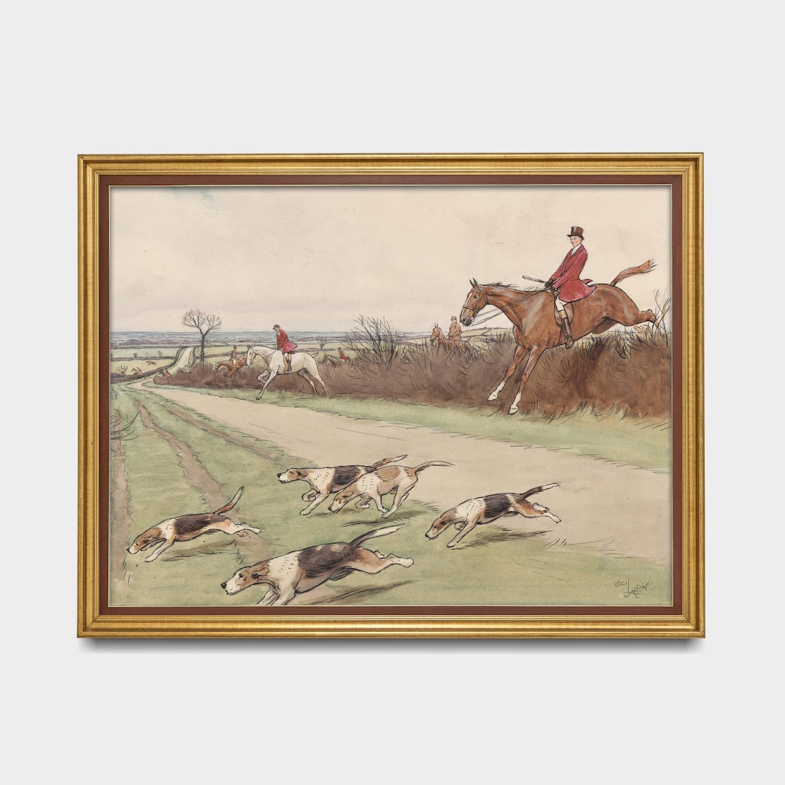 English Fox Hunting Scene Riders and Hounds Vintage Equestrian Poster - Image 5