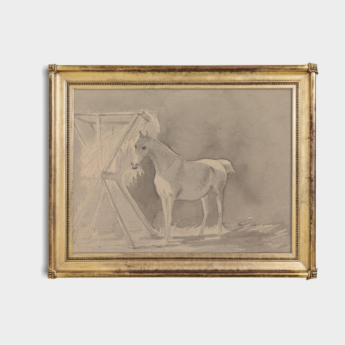 Serene Horse Grazing Paddock Neutral Wash Sketch Equestrian Poster - Image 4