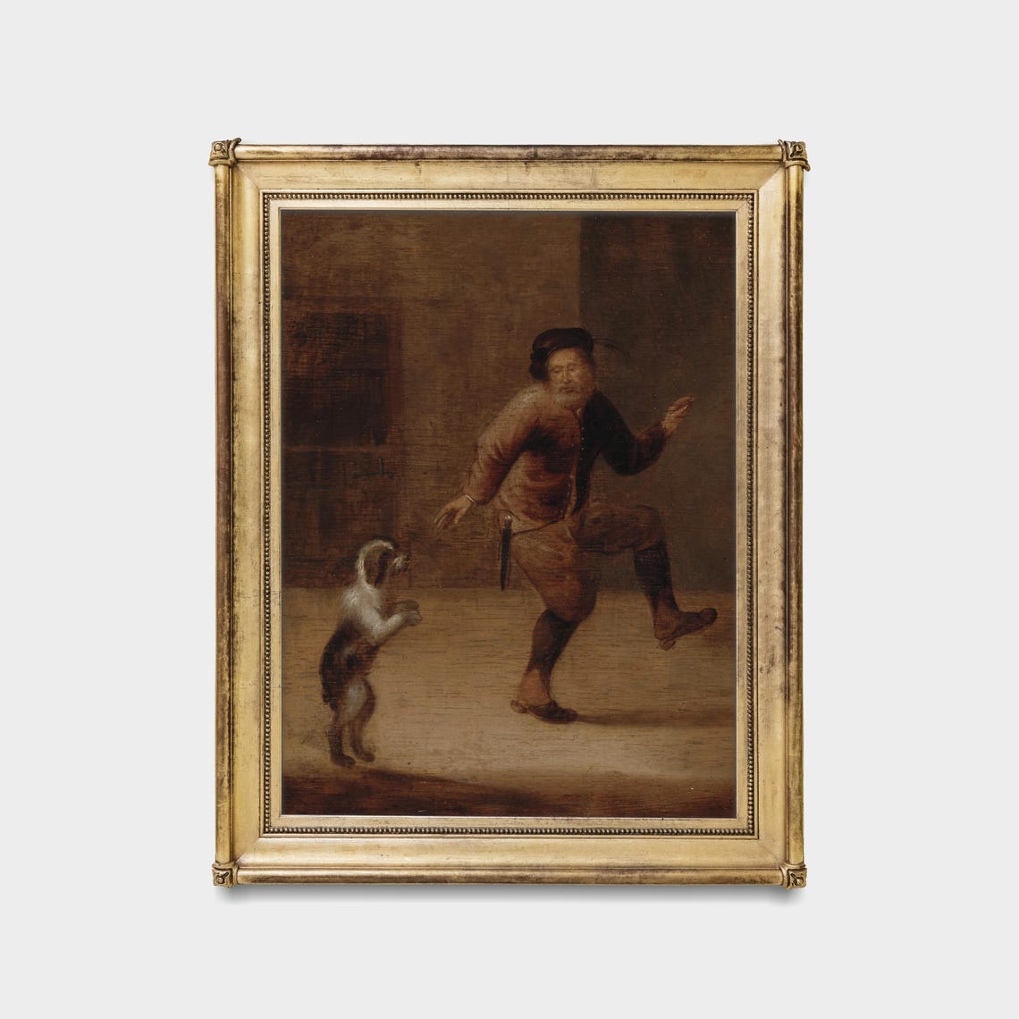 Old Master Man Dancing With Small Dog Dark Moody Genre Art Poster - Image 5