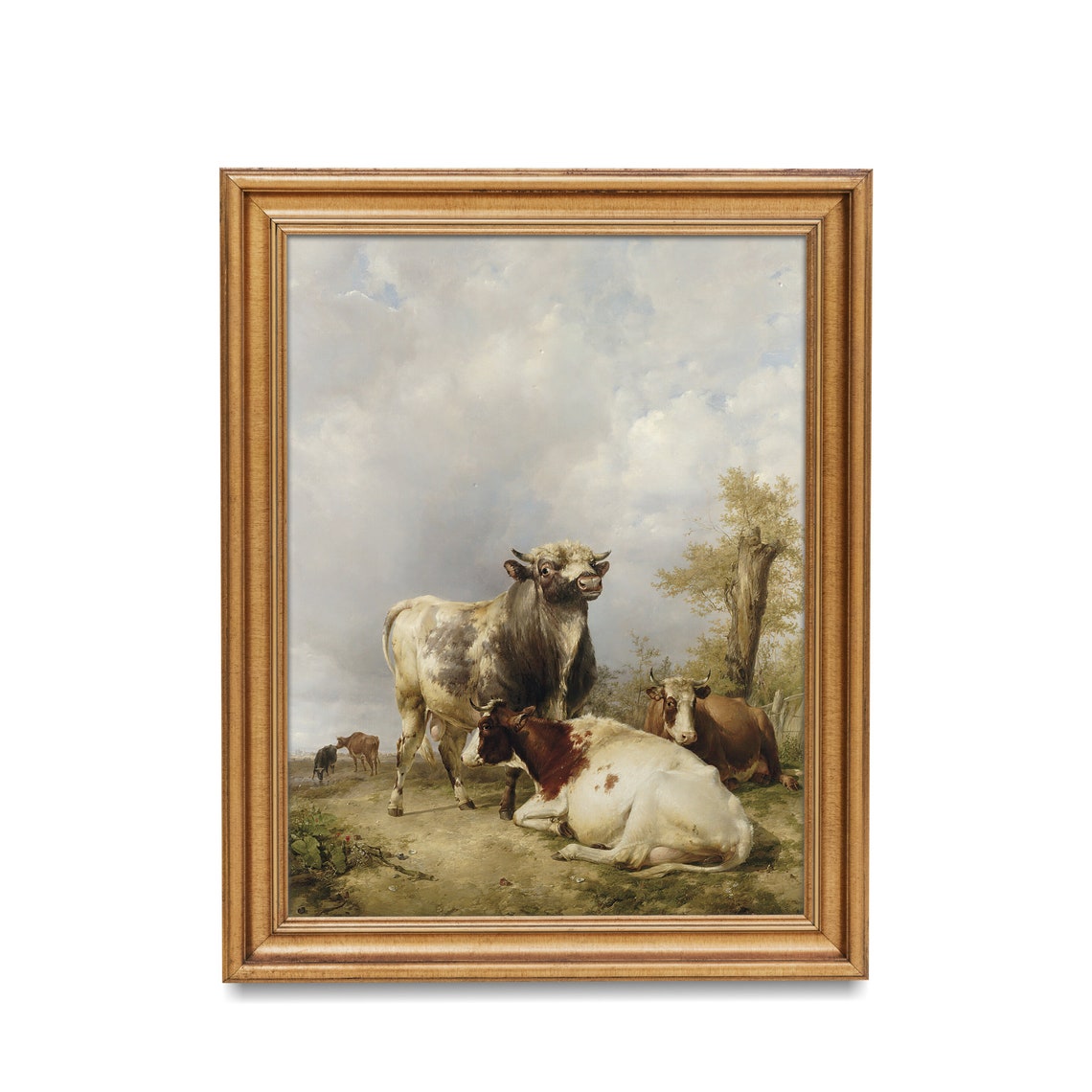 Cattle Resting in Green Pasture under Big Sky Dutch Pastoral Poster - Image 2