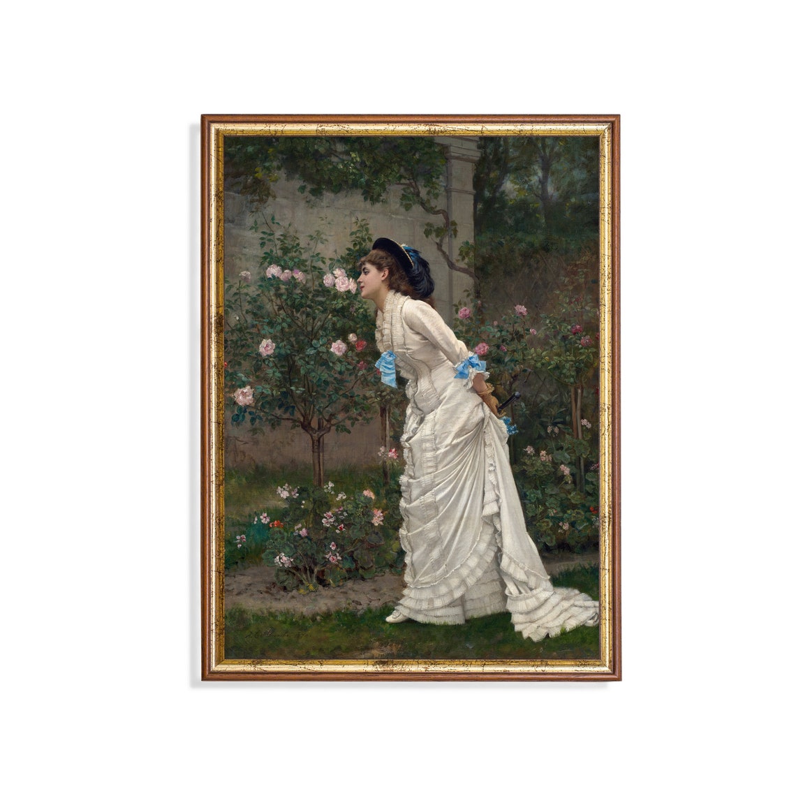 Printed And Shipped Woman In Rose Garden Vintage Portrait Painting Moody Rustic Oil Painting Victorian Female Art Physical Prints
