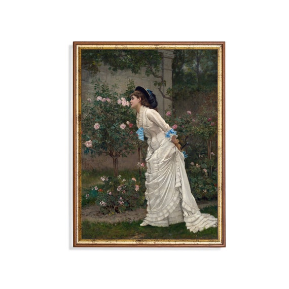 Printed And Shipped Woman In Rose Garden Vintage Portrait Painting Moody Rustic Oil Painting Victorian Female Art Physical Prints