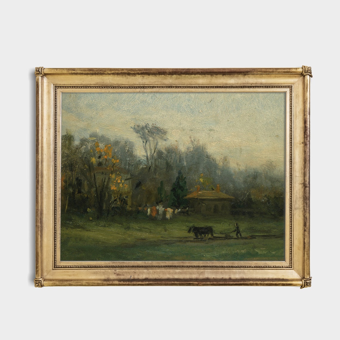 Farmer Plowing a Field with an Ox Antique Rustic Country Poster - Image 2