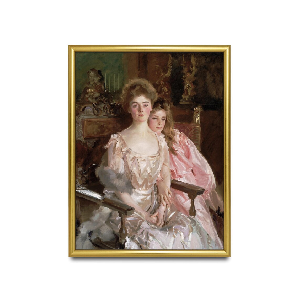 Mother and Daughter in Elegant Gowns Vintage Portrait Art Poster - Image 2