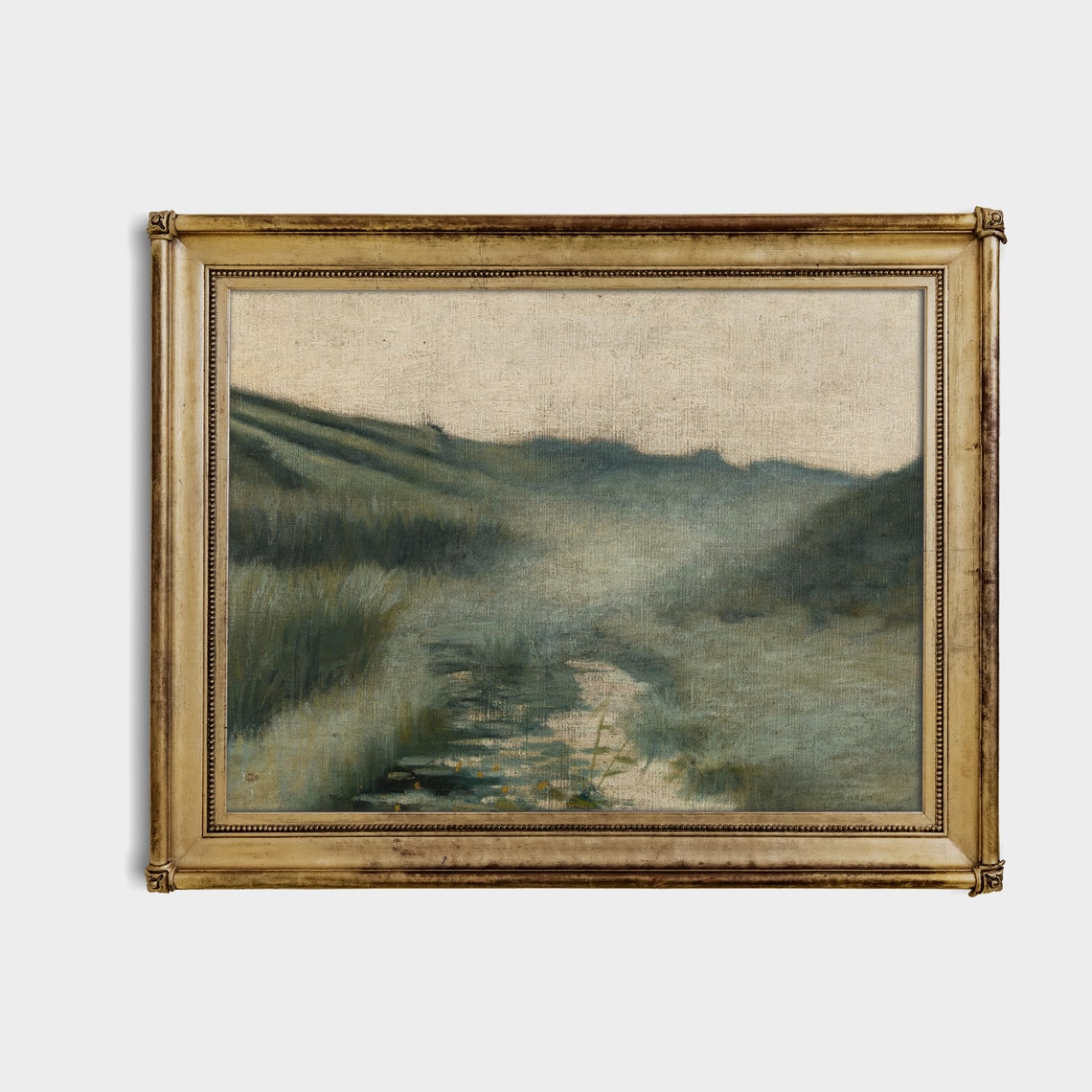 Misty Marsh Stream with Water Lilies Moody Tonalist Painting Poster - Image 3