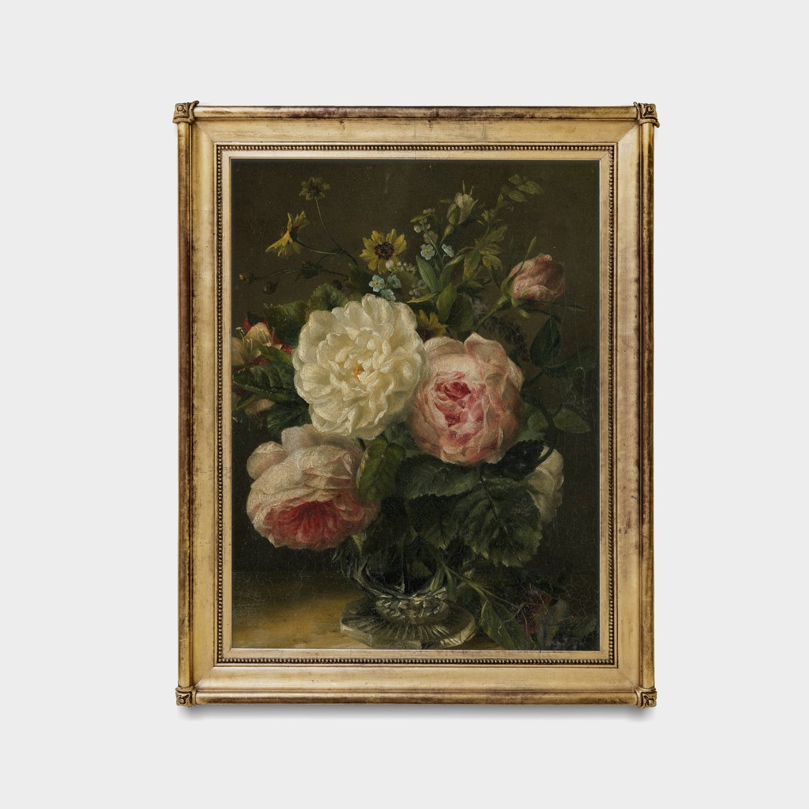 Pink and White Roses Bouquet Antique Floral Still Life Poster - Image 2