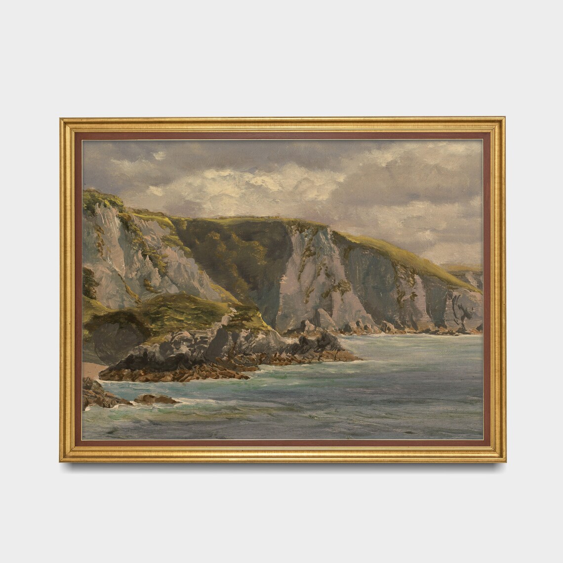 Rocky Coastal Cliffs Rising Above the Sea Vintage Seascape Art Poster - Image 3