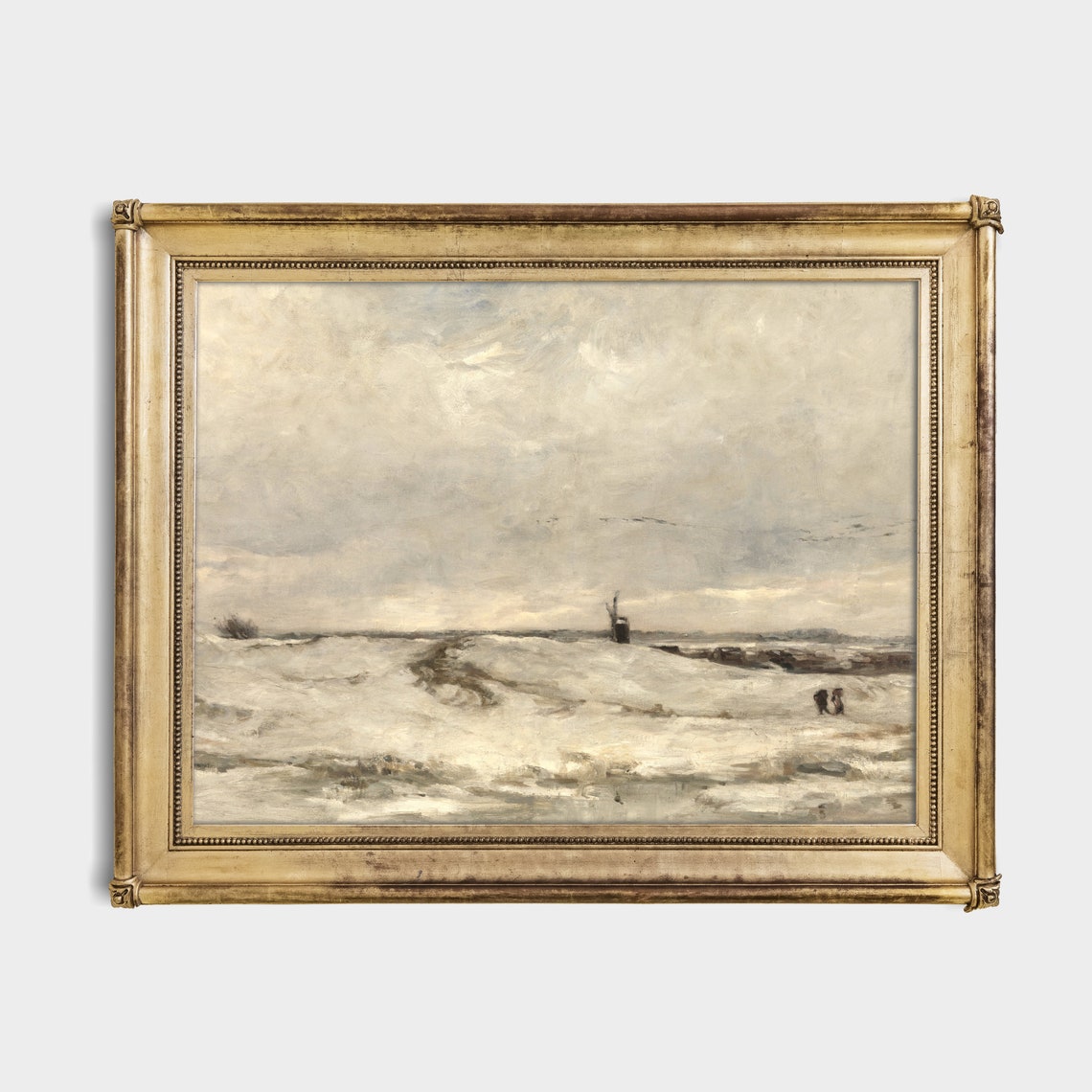 Snowy Dutch Winter Landscape with Windmill and Figures Vintage Poster - Image 2