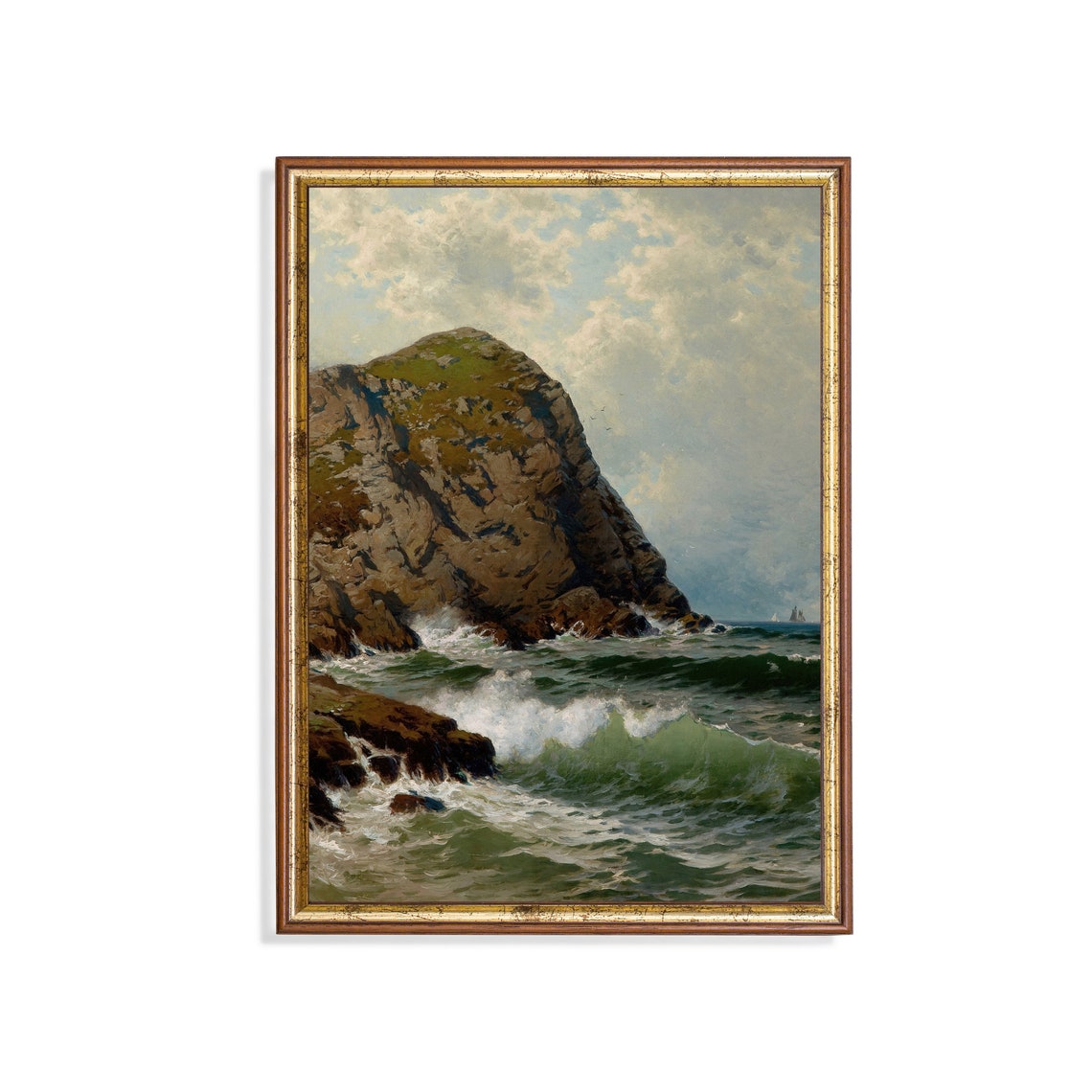 Rocky Ocean Headland with Crashing Waves Vintage Seascape Poster