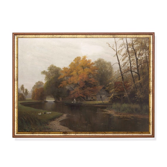 Printed And Shipped Vintage Autumn Landscape Prints Antique Fall Painting Moody Rustic Art Country Lake Decor Physical Prints