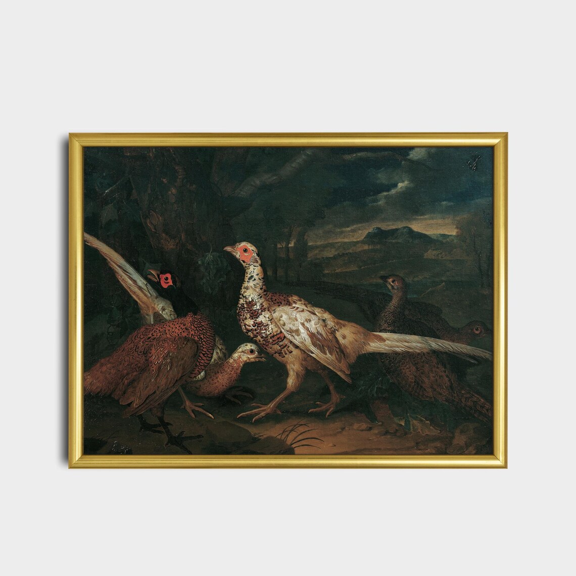Pheasants in Moonlit Landscape Vintage Game Bird Painting Poster - Image 2